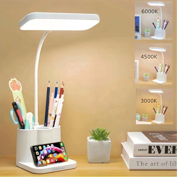 Rechargeable Desk Lamp, 3 Color Temperatures,Small Wireless Table Lamp with Eye-Caring Light, USB Charging for Home Office & Study