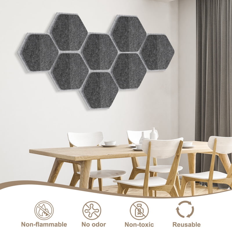 DOLLAR BOSS 8 Pcs Hexagon Felt Cork Board Tiles, Bulletin Board Strips Self Adhesive DIY Bulletin Board Pin Board for Home Wall Decor Stickers Memos Photos Display Notes, Photos, Schedules, Dark Gray