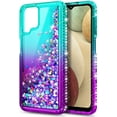 thumbnail image 7 of Nagebee Case for Samsung Galaxy A12 5G with Tempered Glass Screen Protector (Full Coverage), Sparkle Glitter Liquid Bling Diamond [Ring Holder & Wrist Strap] Women Girls Cute Case (Aqua/Purple), 7 of 7