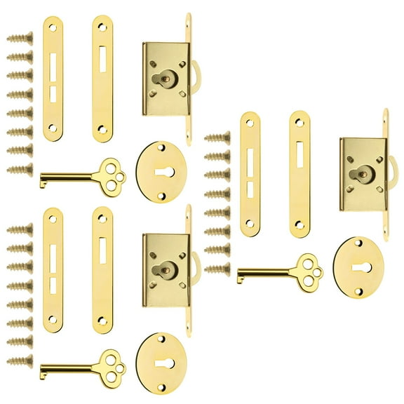 RichLink 3 Sets Vintage Jewelry Box Lock Antique Wooden Box Lock Bronze/Gold Cabinet Drawer Sliding Door Lock Furniture Hardware