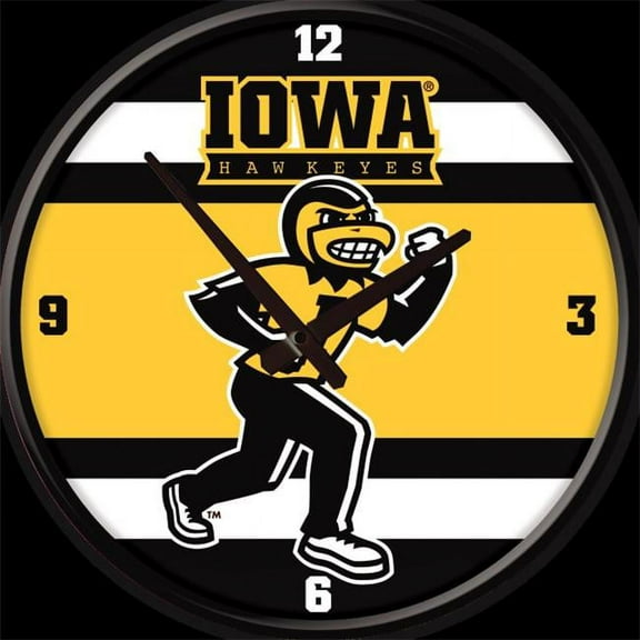 Grimm Industries IA-510-04 17 in. Team Disc Wall Clock - Herky Stripes, Black & Gold