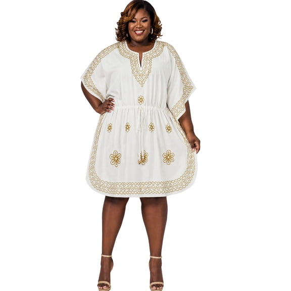 HAPPY BAY Women's Loungewear Solid Casual Relaxed Caftan Knee Length Cover Up Dresses for Women 2X-3X Floral, Off-White