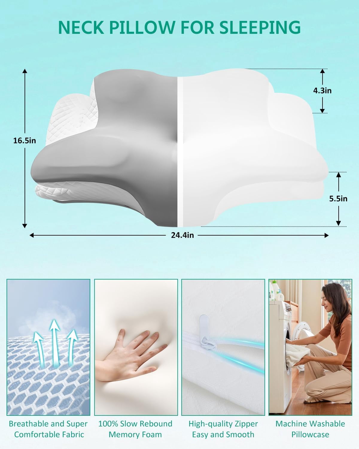 Adjustable Cervical Neck Pillow for Sleeping, Memory Foam Nuzzle Pillow for Back and Shoulder Pain Relief, Ergonomic Contour Side Sleeper Pillows for Neck Support with Armrest