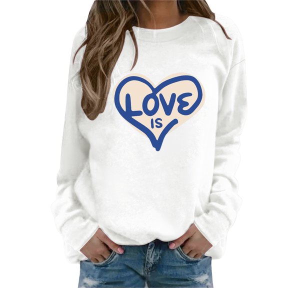 FKMJH Women's Hoodless Sweatshirt Valentine's Day Sweatshirt for Women Cozy Valentine Hoodie Comfortable Pullover Gifts for Girlfriend Cute Love Heart Graphic Hoodie Anniversary Gifts for Him/Her