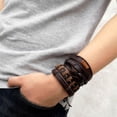 thumbnail image 2 of TISHITA Bracelet Rétro en Cuir Tressé avec Manchette, Bracelet Ajustable 5 Pcs Brown3, 2 of 8