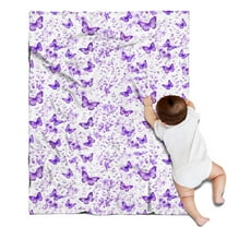 White Purple Butterfly Flower Pattern Blanket,Comfortable Soft Flannel Throw Blanket,All Season,Warm Lightweight Blankets for Sofa Bed Couch Living Room Chair,30"x40"