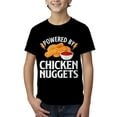 thumbnail image 1 of Camiseta infantil de manga corta "Powered by Chicken Nuggets", cuello redondo, tejido de punto de algodón, ligeramente elástica, para verano - Negra, 1 of 4