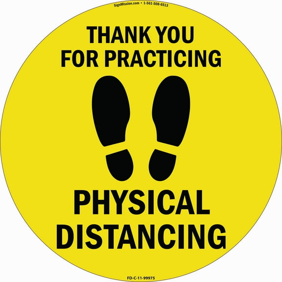 SignMission Non-Slip Floor Graphic Coronavirus Vinyl Decal - Thank You for Practicing Safe Distance - Pack of 3