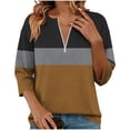 thumbnail image 2 of Inverlee Women's Color Block 3/4 Sleeve Tops Half Zip Casual Trendy V Neck Tees Daily Loose Fit Summer Blouses Khaki S, 2 of 5