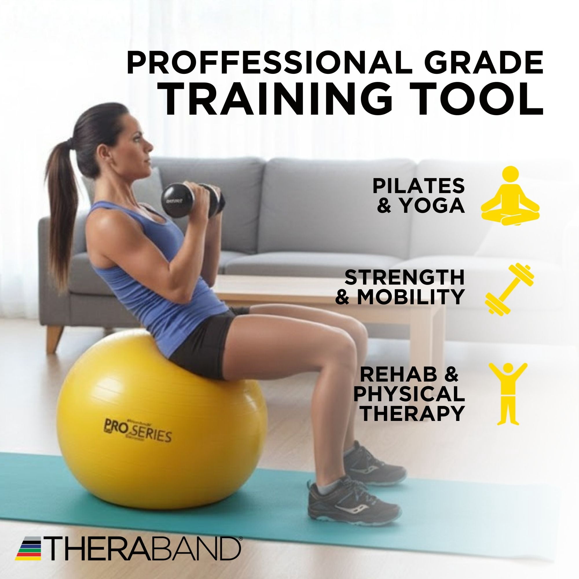 THERABAND Pro Series Stability Ball, 45 cm, Yellow, 1 Pack