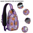 thumbnail image 2 of Sling Backpack,Purple Halloween Pumpkins with Boo Crossbody Bag with Water Bottle Holder,Waterproof Sling Bag for Men/Women with Chest Phone Holder for Hiking,Travel, 2 of 6