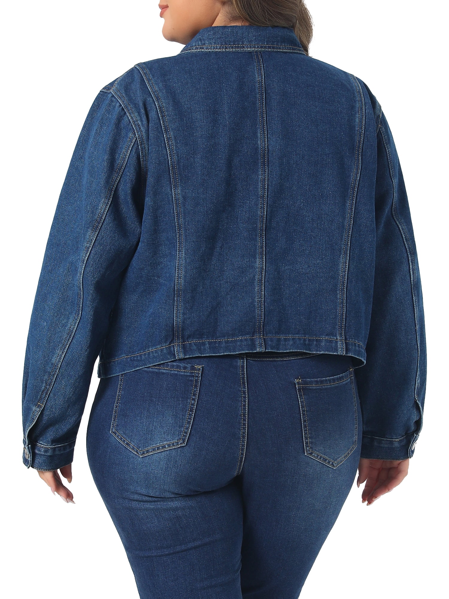 DARING DIVA Women's Plus Button Closed Long Sleeves Stitching Jean Jackets 2X Blue