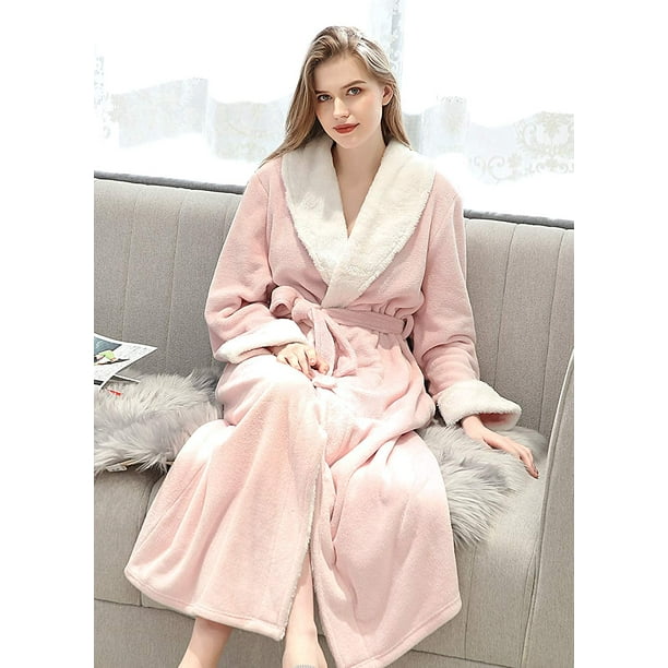 Women Long Robes Soft Fleece Winter Warm Housecoats Womens Bathrobe  Sleepwear PajamasPink 1Large