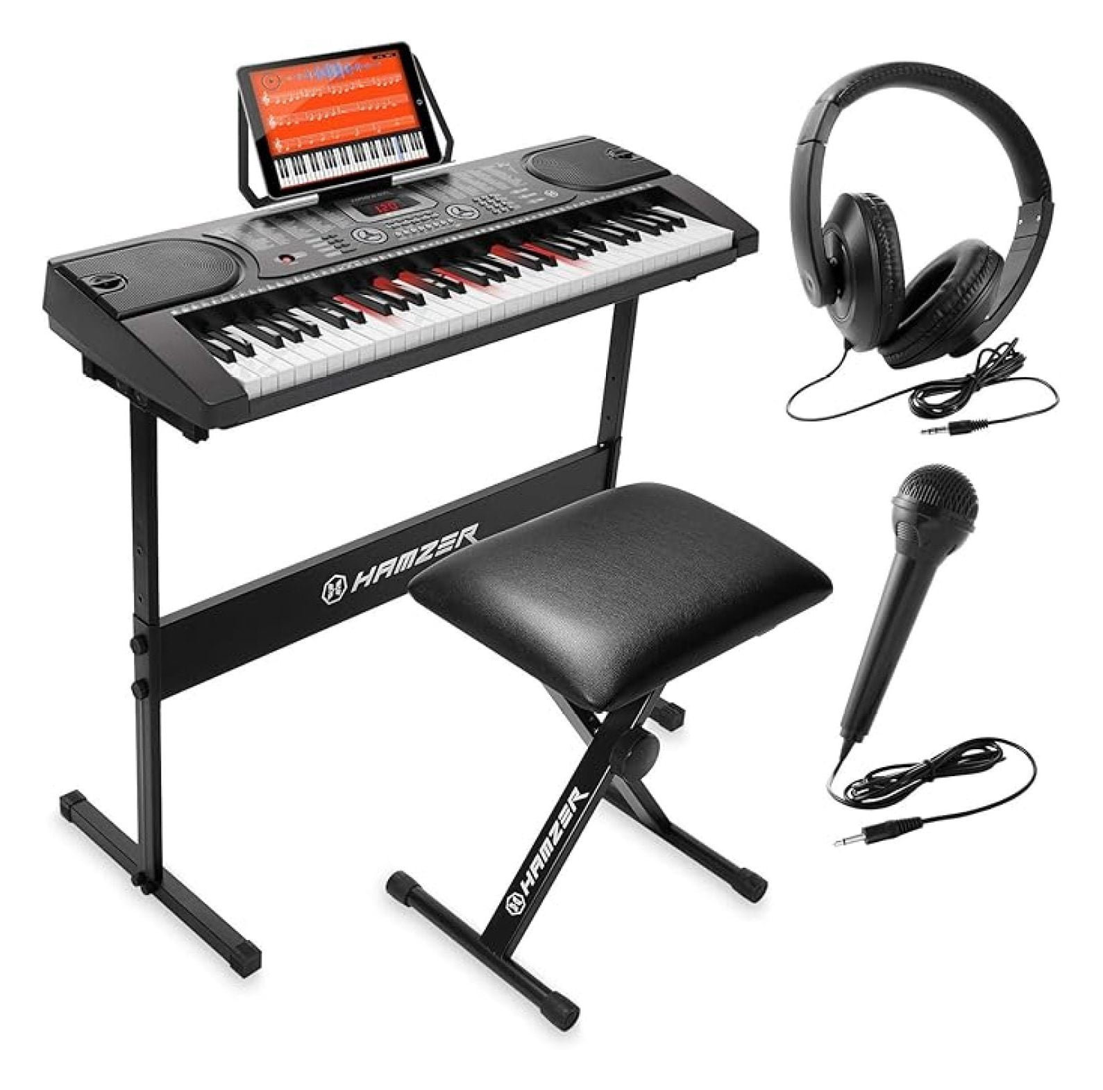 RockJam Clavier de Piano 61 Touches avec Pitch Bend, Support, Banc, Casque, Autocollants de Notes & Leçons RockJam Clavier de Piano 61 Touches avec Pitch Bend, Support, Banc, Casque, Autocollants de Notes & Leçons