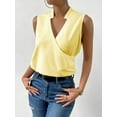 thumbnail image 2 of Womens Pleated Tank Tops V Neck Casual Sleeveless Blouses Summer Basic Vest Shirt Light Yellow S, 2 of 5