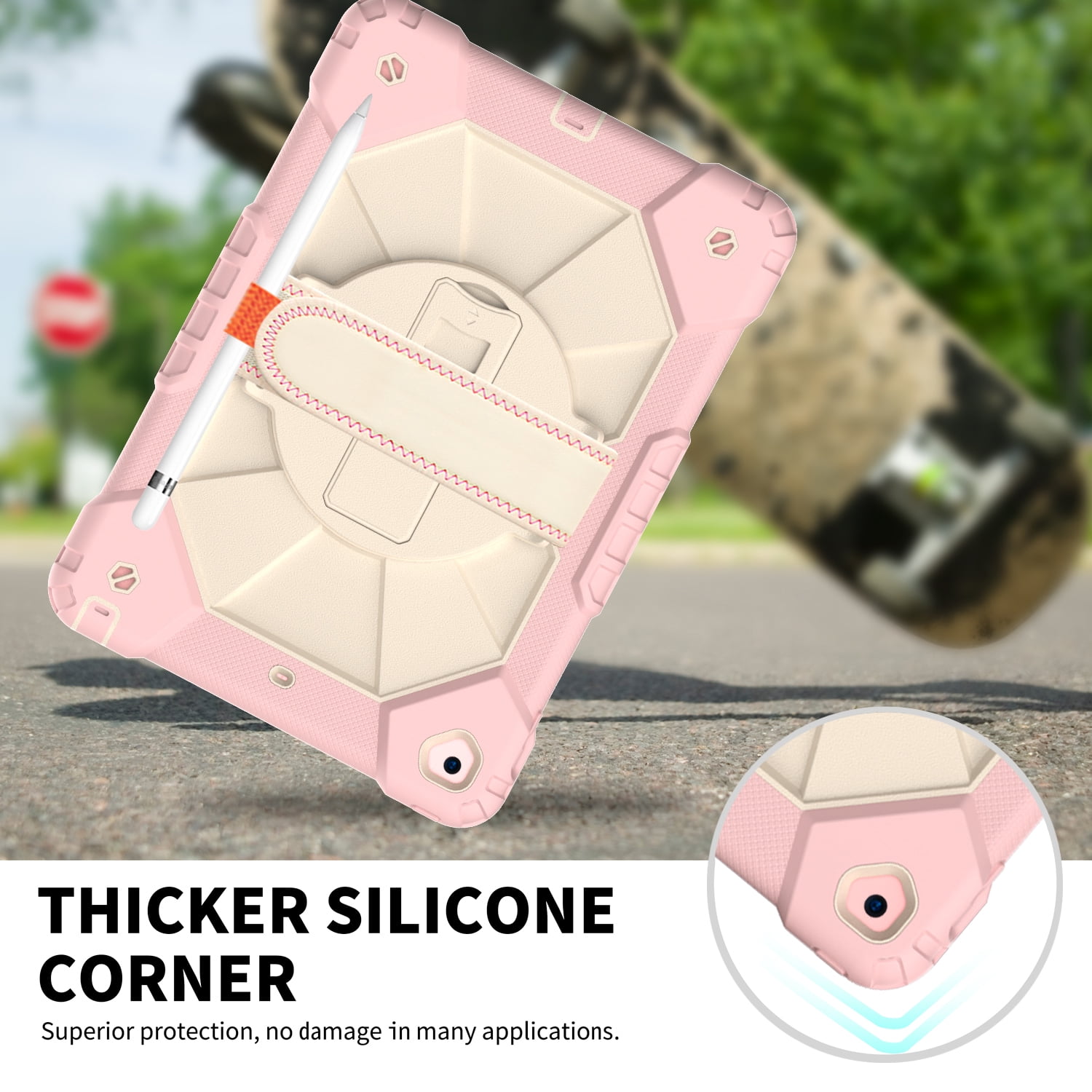 Case for iPad 9.7-inch 2018/2017, iPad Air 2 Case, iPad Pro 9.7 Cover, Kids Shockproof Rugged Hybrid 360 Rotating Stand Cover with Hand Shoulder Strap/Pencil Holder