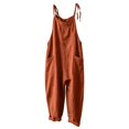 thumbnail image 3 of NMMUED Jumpsuits for Women Cotton Linen Overalls Casual Loose Sleeveless Spaghetti Strap Rompers Baggy Wide Leg Lounge Pants with Pockets Summer Wear Brick Red XXL, 3 of 6