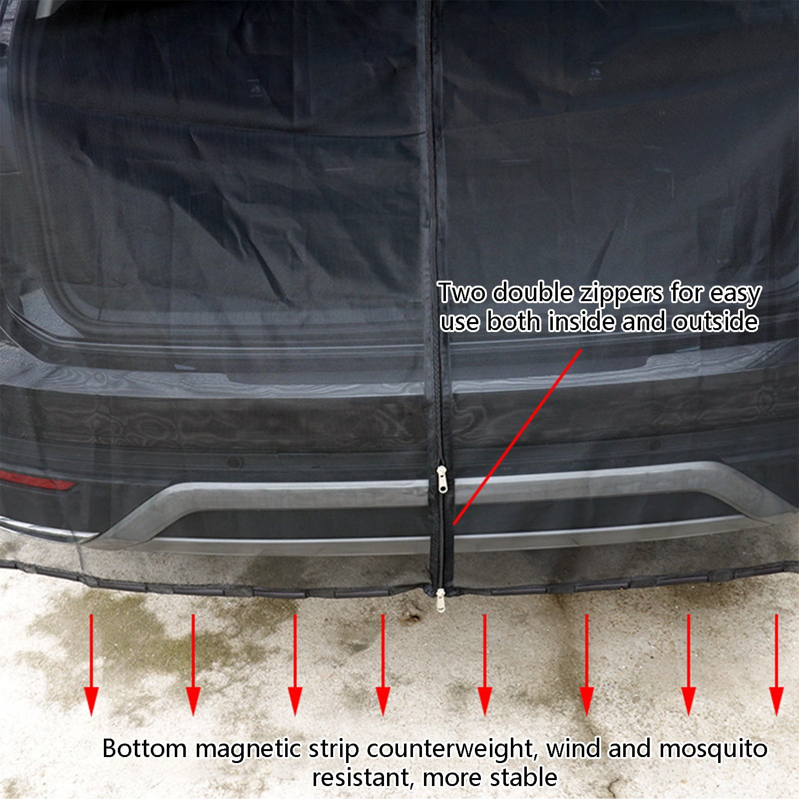 YUVA Car Camping Door Curtain, Mesh, Black, 160×150cm, Magnetic, Sun Protection, Easy Install, for SUV/MPV, Outdoor Activities