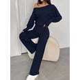thumbnail image 3 of Women Off Shoulder Long Sleeve Wide Leg Jumpsuit Casual Daily Going Out Outfit, 3 of 6