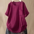 thumbnail image 1 of T-shirts d'Été Grande Taille pour Femmes, Mode, Couleur Unie, Col Rond, Manches Courtes, T-Shirt Assorti, T-Shirt à Col en V pour Femmes en Liquidation, 1 of 4