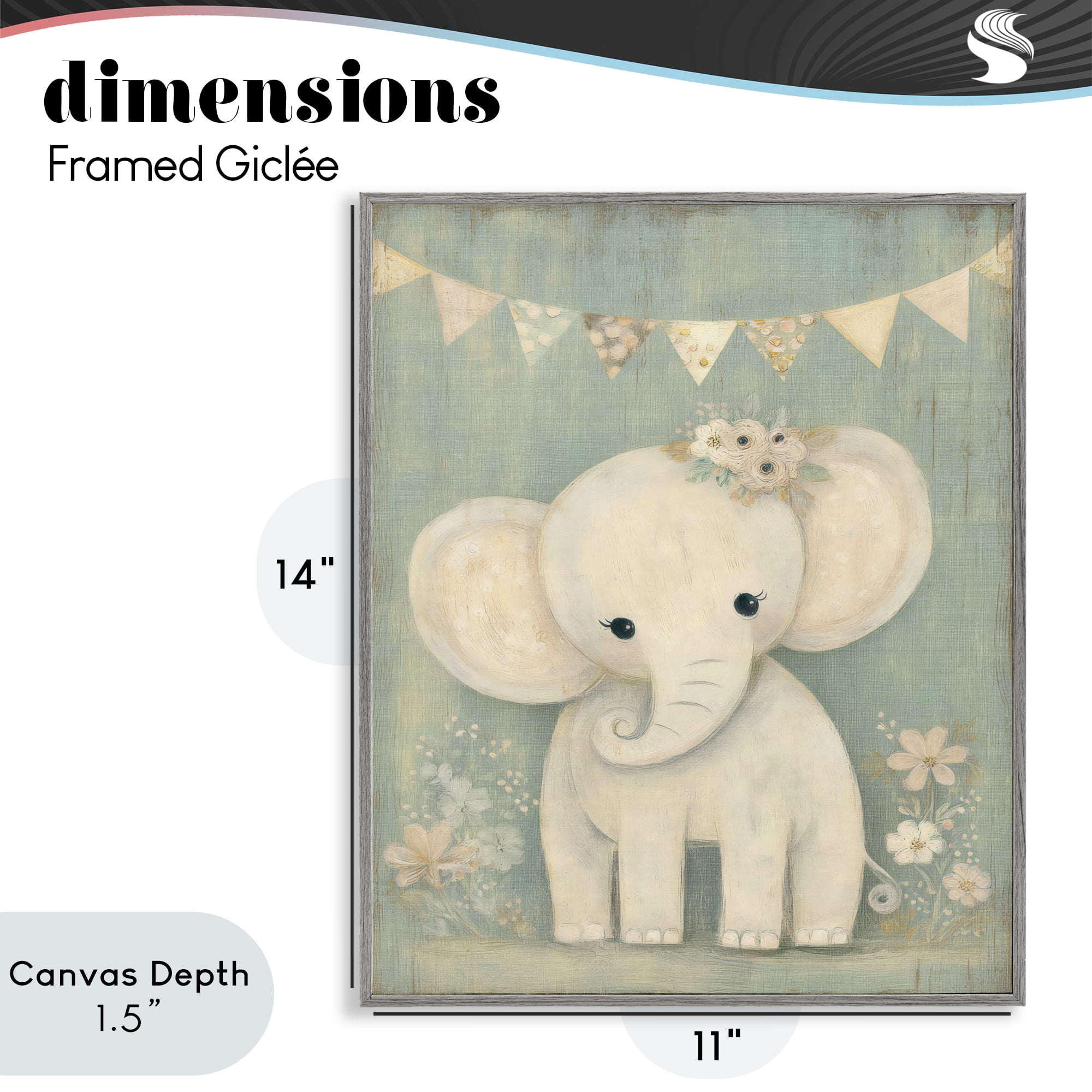 Stupell Industries Elephant with Overhead Banner Gray Framed Giclee Art, design by Ink Drop Loft