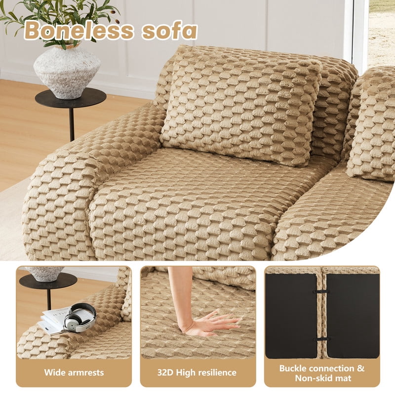 82" Modern Modular Sectional Sofa for Living Room,Flannelette Fabric,highly textured,Oversized 2-Seater Couch with Deep Seat,Buckle connection,Anti-slip Design,No Assembly,boneless sofa,Light Camel