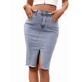thumbnail image 2 of Women's High Waist A Line Denim Pencil Skirts Mid Long Midi Jean Split Hem Ladies Skirt Light Blue S, 2 of 10