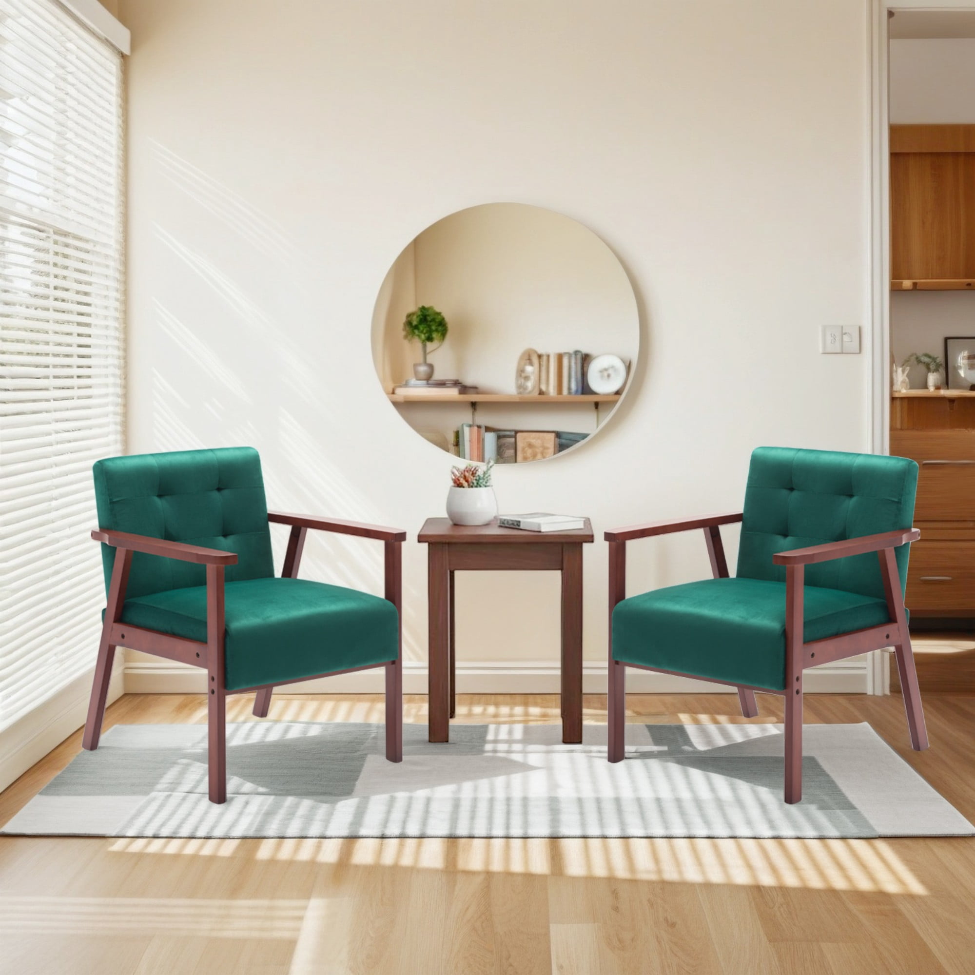 Gewnee 25.39 inch Wood Frame Upholstered Armchair,High Density Sponge Seat Cushion with Anti-Slip Foot Pads,Suitable for Living Room,Bedroom and Office.Green