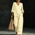 thumbnail image 3 of MLCDZ Women's 2 Piece Outfits Striped Pant Sets 3/4 Sleeve V Neck Tops Wide Leg Lightweight Loose Pants with Pockets Workout Sports Set with Pockets, 3 of 8