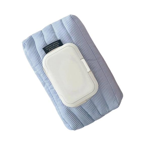 AOOOWER Quilted Stripe Fabric Wipes Pouch Practical Polyester Car Organiser With Snap Lid For Wet Tissues Storage