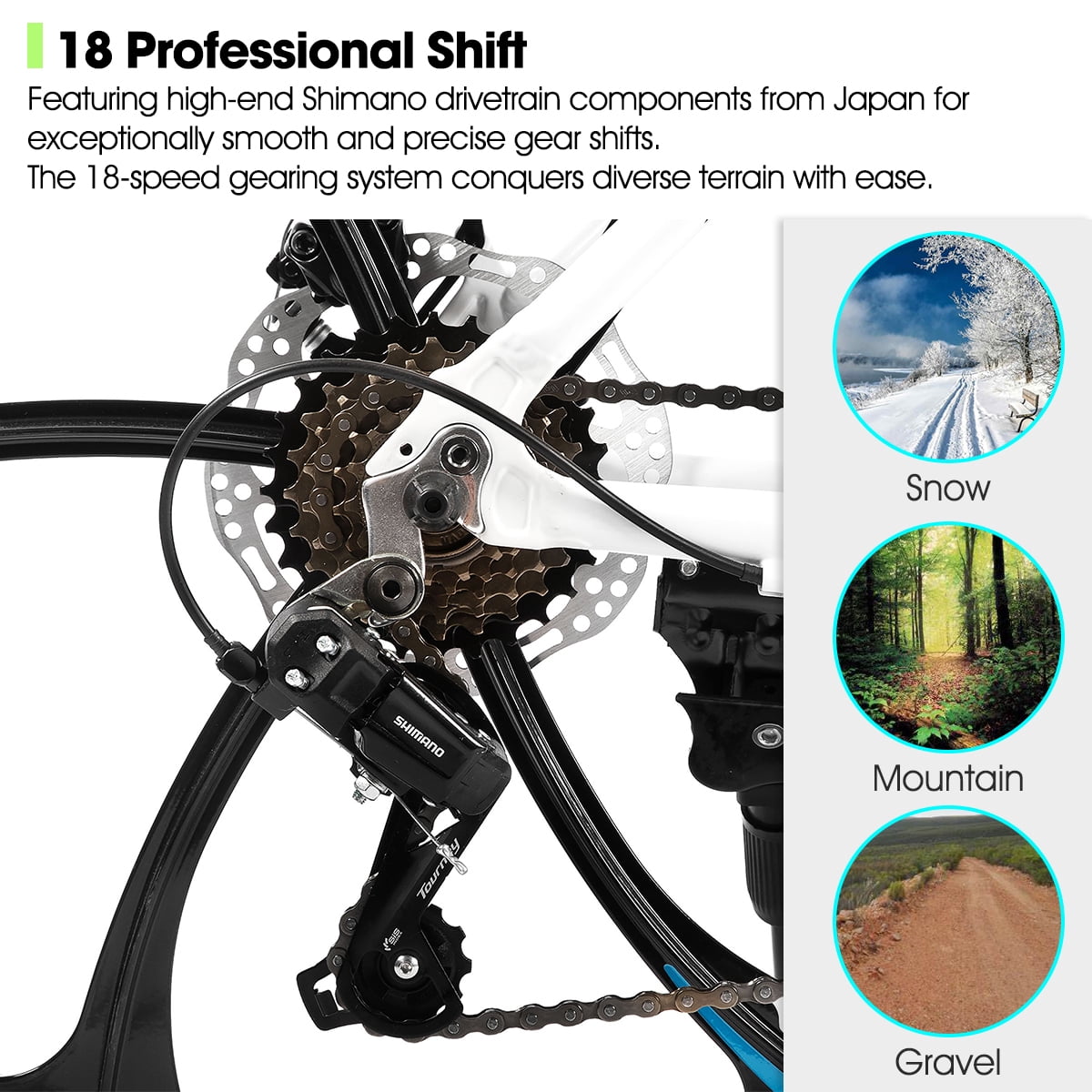 HILAND 26" MTB Mountain Bike for Men Women Adults, 18-Speed, Disc Brake, Lightweight Aluminum Frame, 3/6 Spoke Wheel