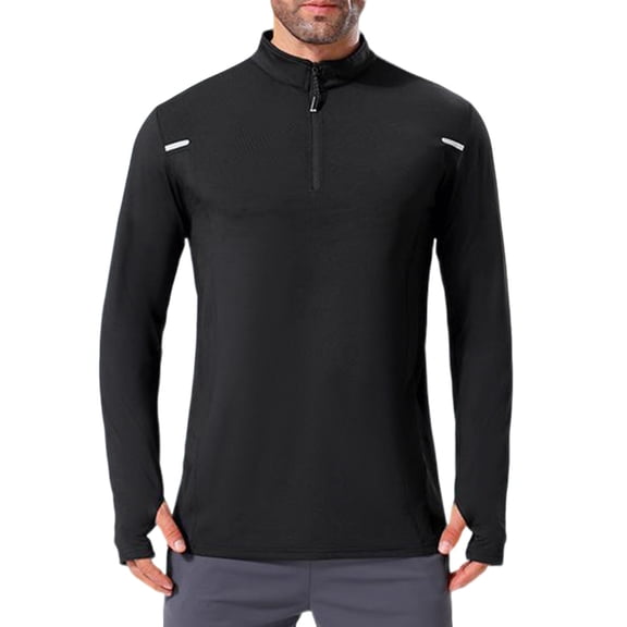OGLCCG Men's UPF 50 Sun Shirts 1/4 Zip Zip Long Sleeve UPF 50 Sun Protection Lightweight Quick Dry Golf Shirts Outdoor Running Rash Guard T-Shirts,M,Black