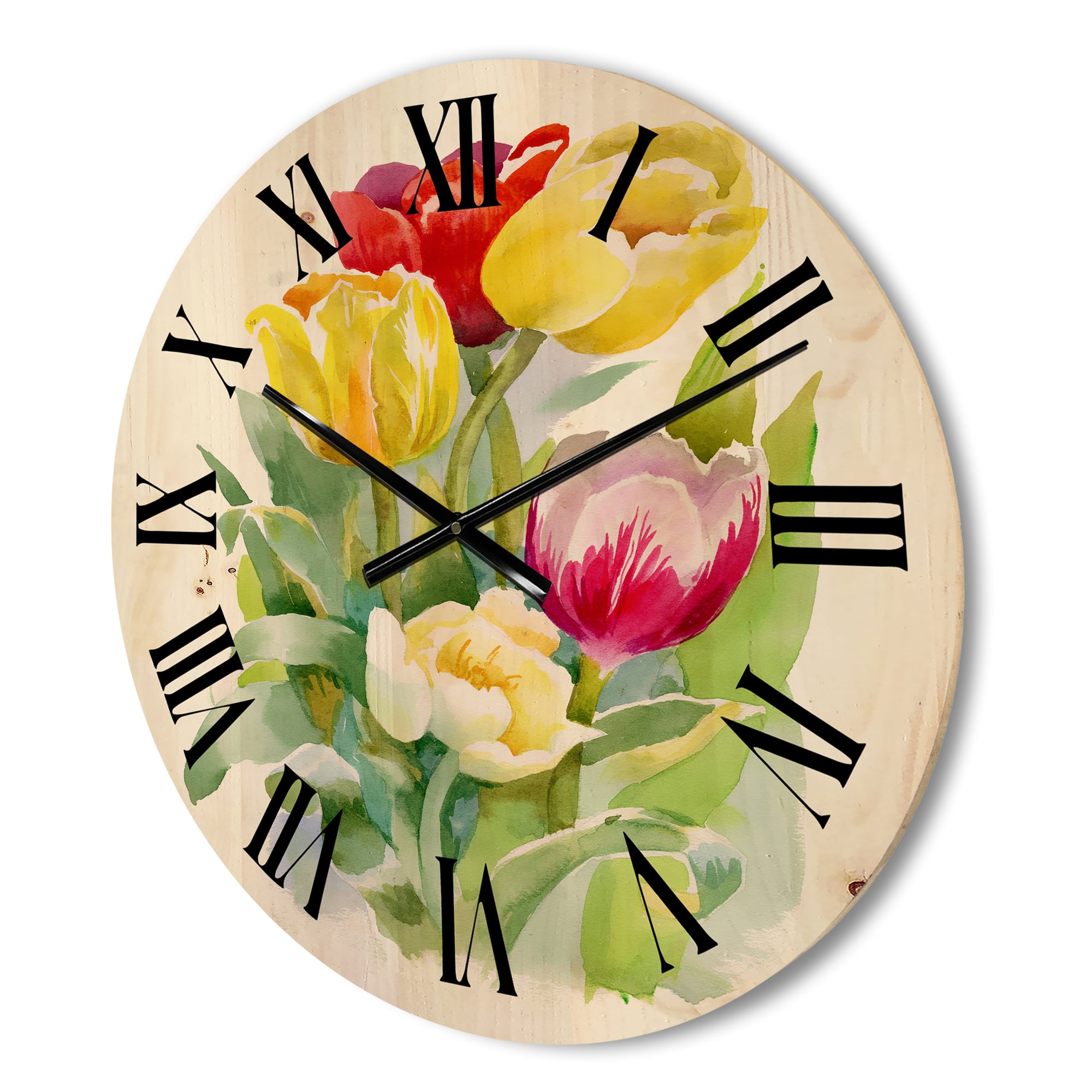 Designart 'Bouquet of Red and White Tulips' Traditional Wood Wall Clock
