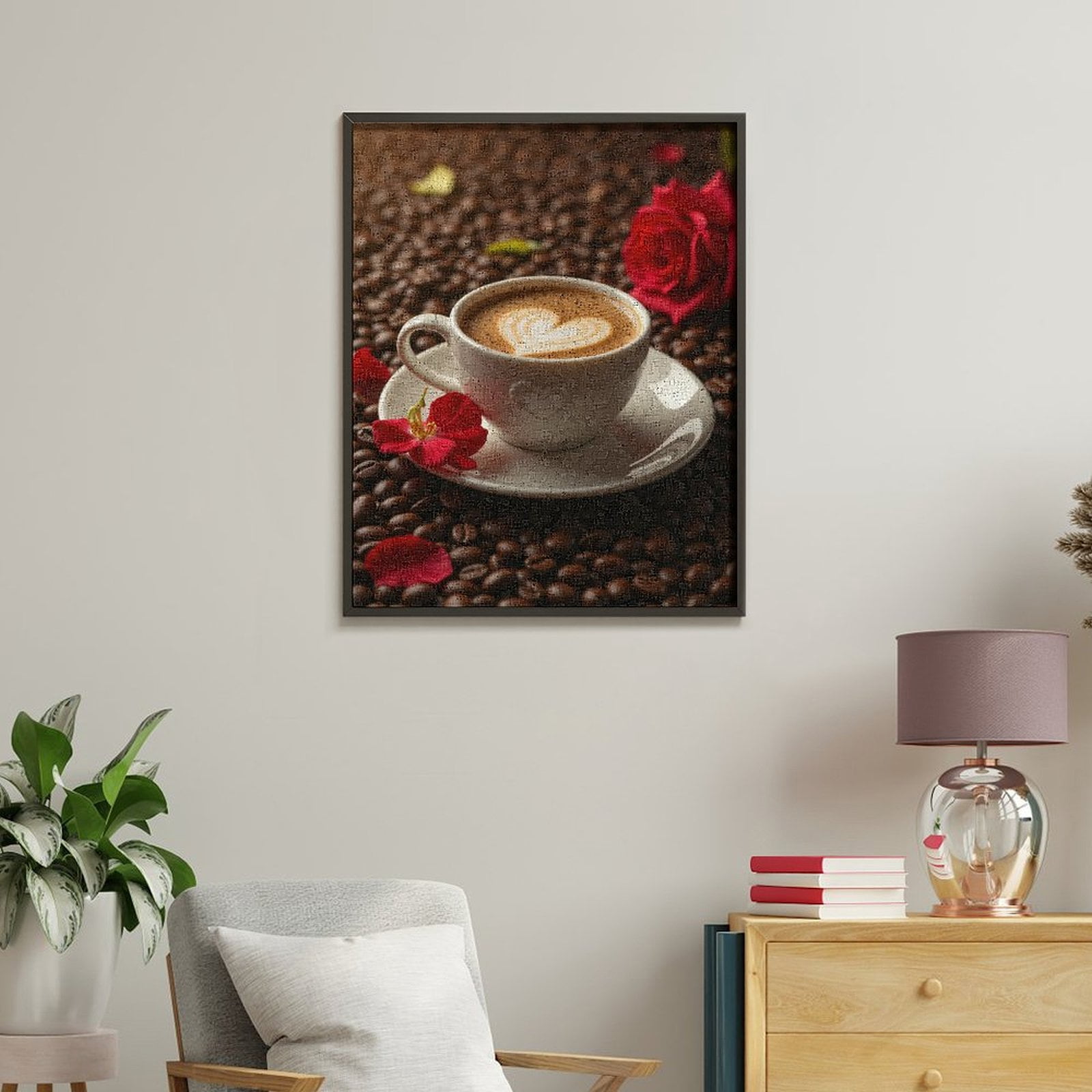 Paint By Numbers Kit for Adults Beginner - DIY Coffee Latte Art Rose Petals Canvas Painting Kits for Adults, Frameless Paint By Number for Adults for Home Wall Decor 16x20 Inch