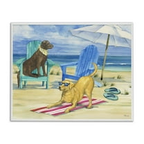 Stupell Industries Dogs on Beach Towel Animals & Insects Painting White Framed Art Print Wall Art, 20 x 16