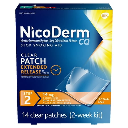 NicoDerm CQ Nicotine Patch, Clear, Step 2 to Quit Smoking, 14mg, 14 (Best Way To Quit Nicotine)