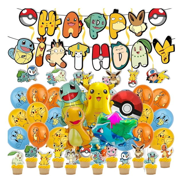 Kit De Pokémon Globos Tartas Decoración De Cumpleaños Fiesta Xtellar Amarillo Pokémon