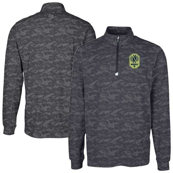 Men's-Cutter & Buck  Black Nashville SC Big & Tall Traverse Stretch Eco Camo Print Quarter-Zip Pullover Top