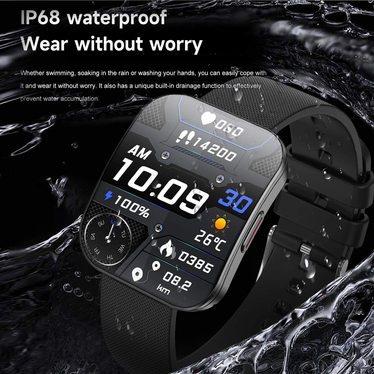 Smart Watch for Men Women, 1.85" AMOLED Display Smartwatch (Answer/Make Calls), 100+ Sports Modes Fitness Tracker, Sleep Monitor, IP68 Waterproof Activity Watch for Android iOS, Black