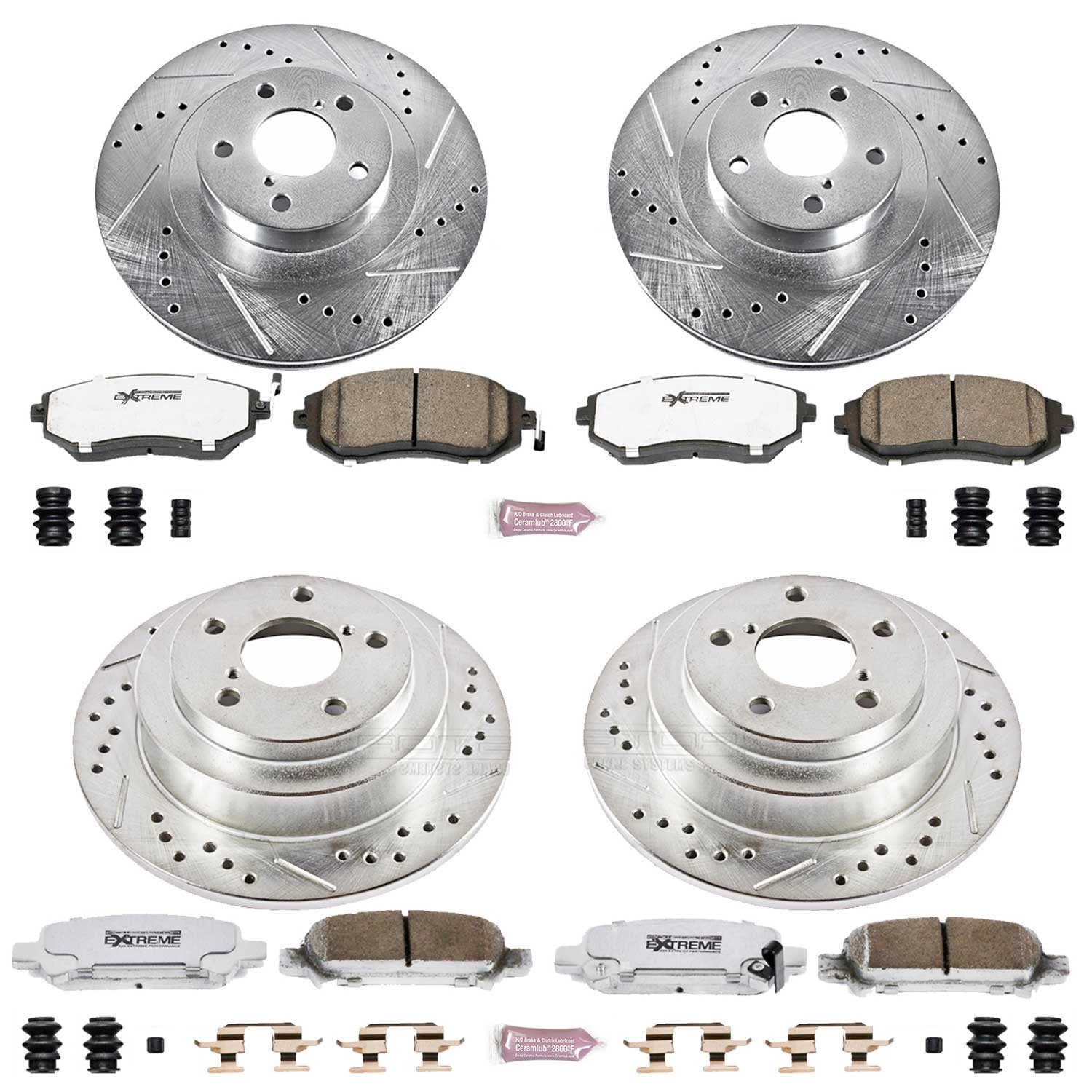 PowerStop Front and Rear Z26 Street Warrior Carbon-Fiber Ceramic Brake Pad and Drilled and Slotted Rotor Kit Fits: SUBARU Select Models K2377-26