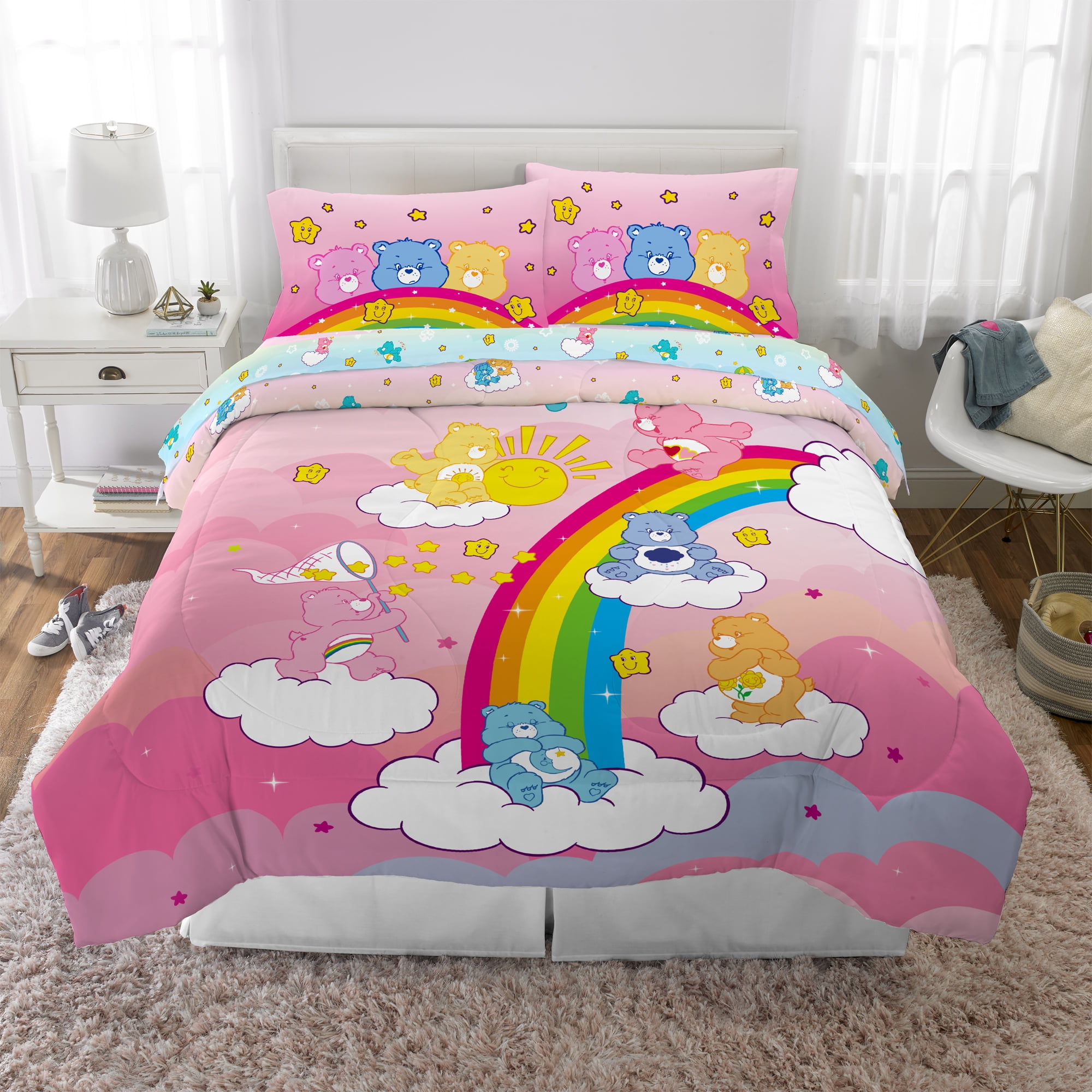 ※ケアベア　お布団セット　CareBears Care Bears Kids 5 Piece Pink Rainbow Reversible Comforter, Bed in