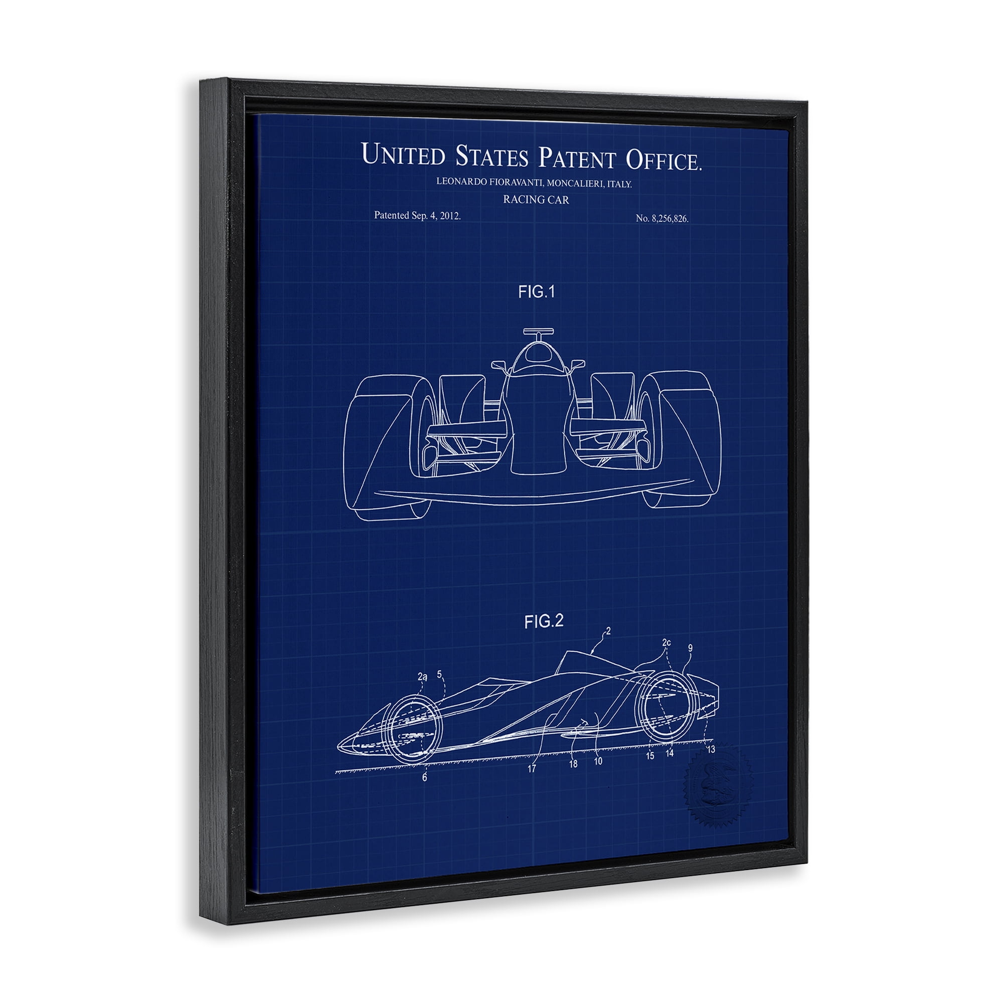 Stupell Industries Racing Car Blueprint Transportation Painting Black Floater Framed Art Print Wall Art, 17 x 21