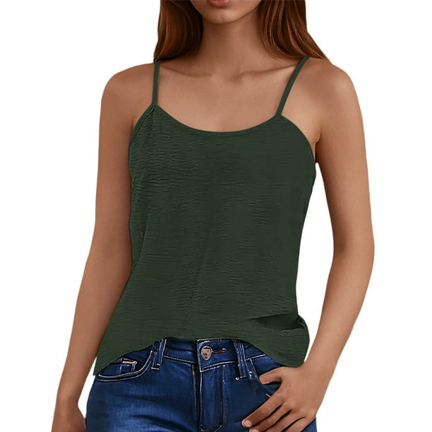 Top sin tirantes holgado con tirantes de seda helada de color liso y espalda arrugada para mujer - Poliéster suave, transpirable y ligero, tallas S-XXL, perfecto para primavera/verano