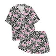 thumbnail image 5 of Women's Pajama Set Short Sleeve Button Down Shirt & Pants Leopard Print Pajama with Bow Tie Soft Sleepwear Two Piece Loungewear Cozy Nights At Home Pajamas Pyjamas Pjs Pink XXL, 5 of 6