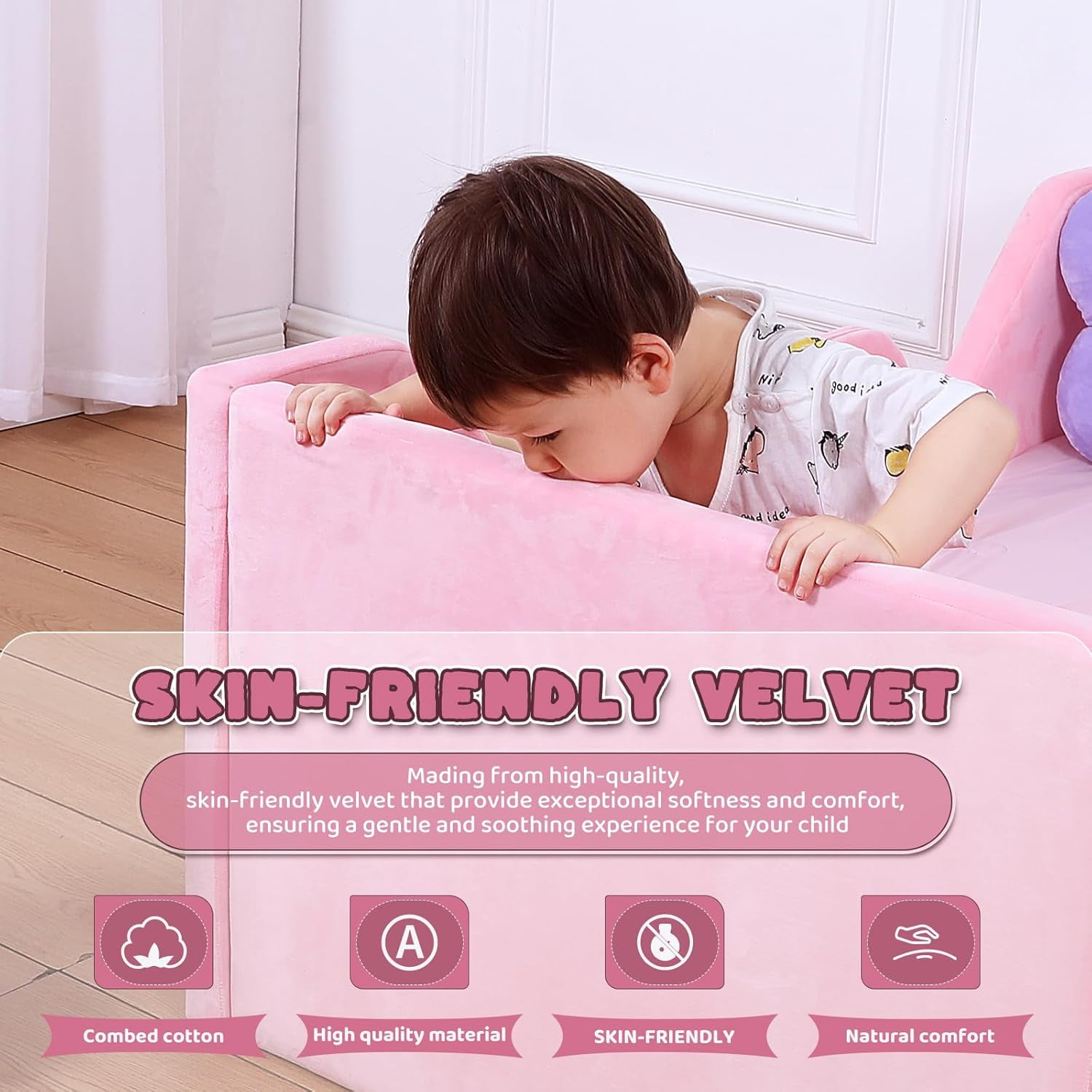 Weeonekids Toddler Bed Round, Toddler Bed with Rail and Round headboard, Standard Crib Size Toddler Upholstered Bed for Children 18 Months to 6 Years,Toddler Floor Bed (No Mattress)
