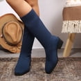 thumbnail image 6 of Women's Chunky Heel Mid Calf Boots, Plus Size Knit Pointed Toe Chunky Heel Casual Boots with Breathable Lining, Trendy Footwear for Daily Party Wear, 6 of 6