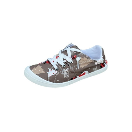 

Colisha Ladies Comfort Round Toe Comfort Flats Outdoor Anti-Slip Moccasins Xmas Floral Walking Shoes Christmas Khaki 6.5