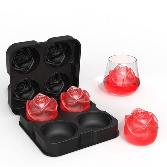 Rose Ice-Cube Tray with Funnel, Makes Four Rose Shaped Ice-Cubes, Easy Release Ice Maker