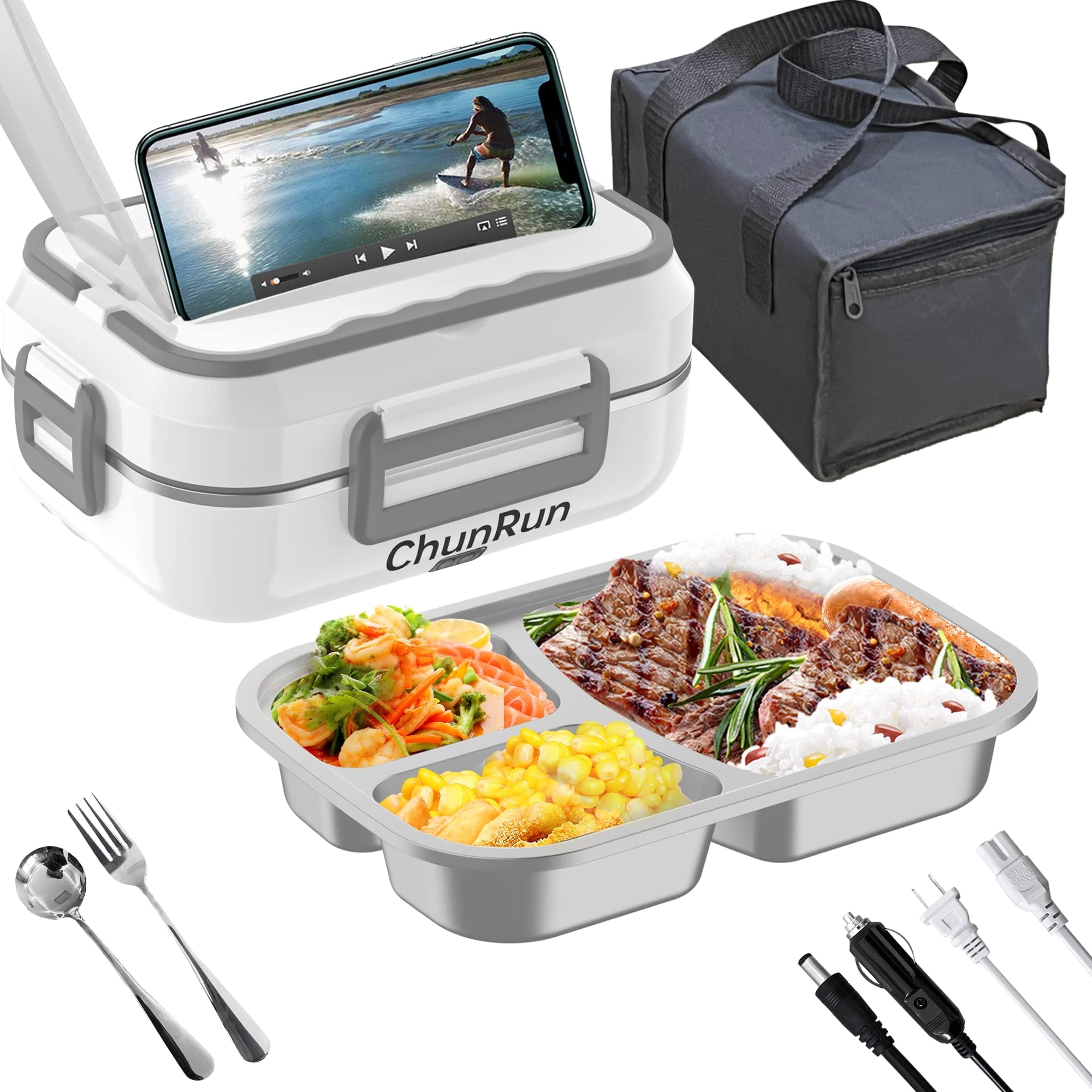 Electric Lunch Box, Portable Food Warmer With Removable Stainless Steel  Container, 2 Compartments, Car Boats Office Use