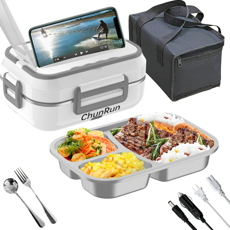 2 in 1 110V 12V Stainless Steel Electric Heating Lunch Box Car Office School Food Warmer Container Heater Lunch Box Set, Men's, Gray